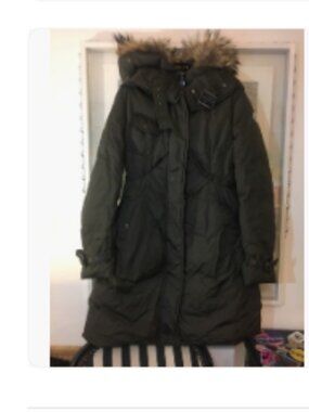 MONCLER Womens Khaki Parka Puffer Fur Trim Coat Size 2